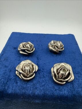 set of 4 Silver Rose Flower Button covers